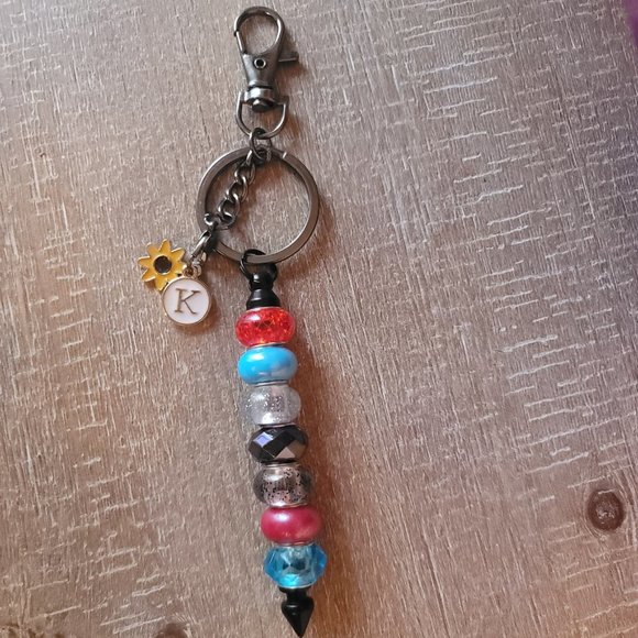 Beaded Handcrafted Initial "K" Keychain with sunflower charm. Brand new. - Picture 4 of 5